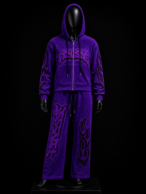 Fensse Purple Rhinestone Tracksuit on mannequin