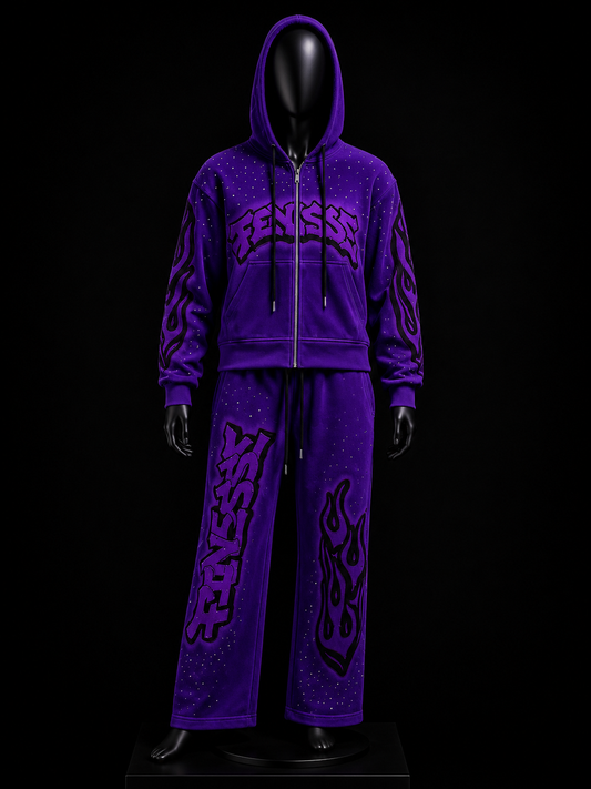 Fensse Purple Rhinestone Tracksuit on mannequin