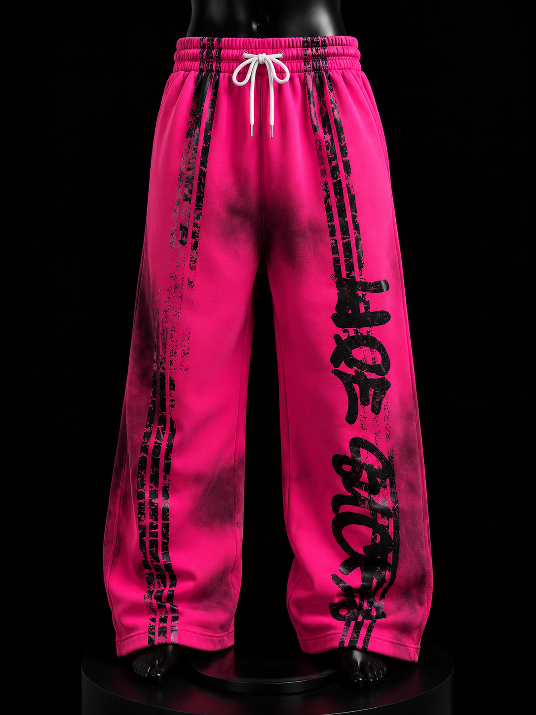 Hot Pink Graffiti Wide-Leg Sweatpants on mannequin