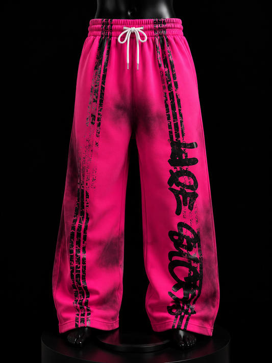 Hot Pink Graffiti Wide-Leg Sweatpants on mannequin