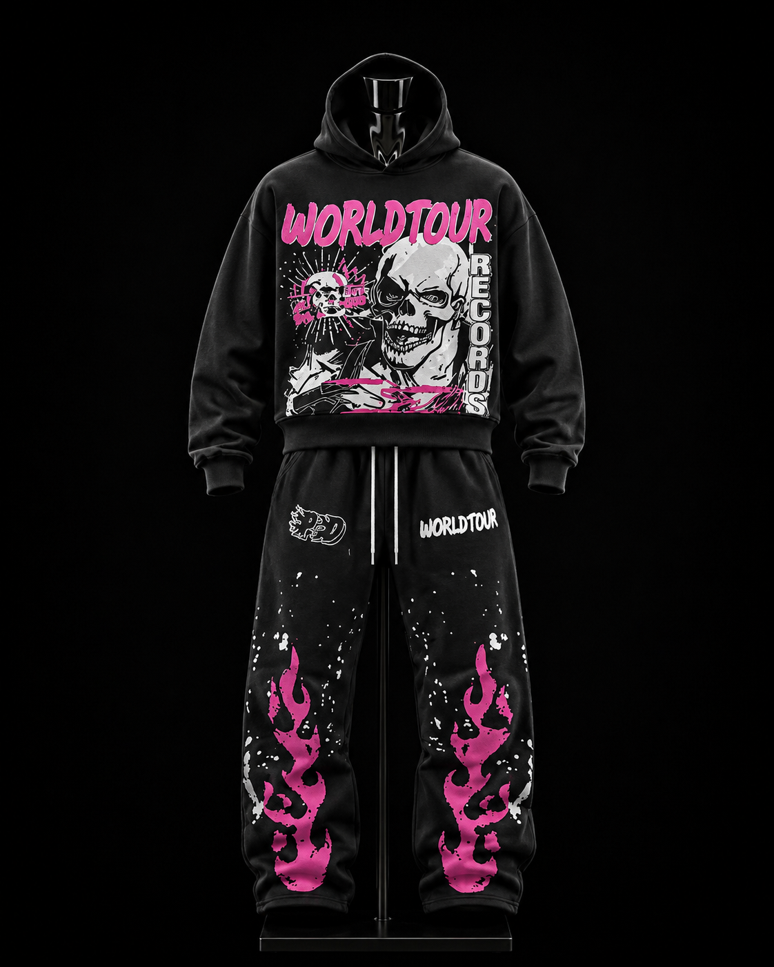 World Tour Records Black & Pink Skull Tracksuit on mannequin