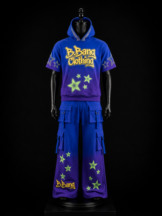 B.Bang Blue Star Cargo Tracksuit Set on mannequin