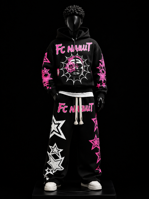 FC Naaut Black & Pink Skull Tracksuit on mannequin