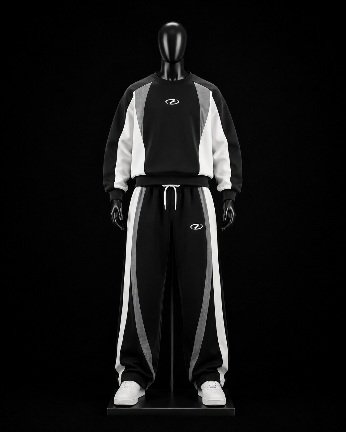 Black & White Colour Block Crewneck Tracksuit on mannequin