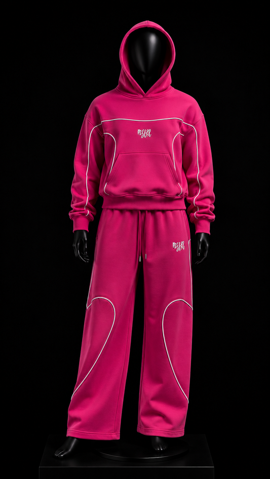 Hot Pink Contrast Pipe Tracksuit on mannequin