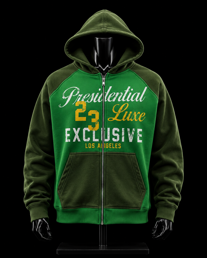Presidential Luxe 23 Exclusive LA Green Hoodie on mannequin