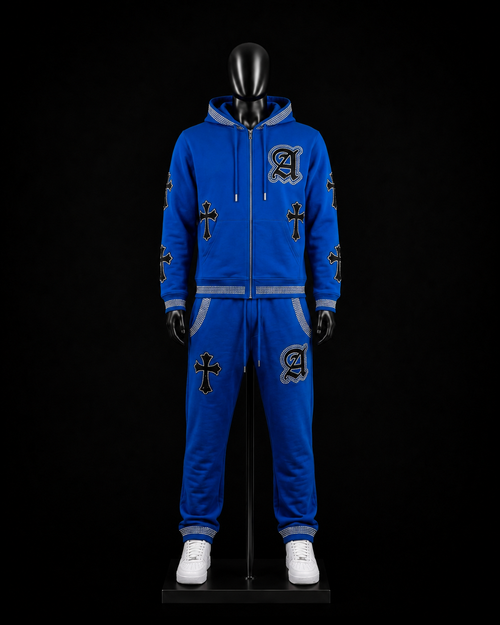 Royal Blue Cross Monogram Tracksuit on mannequin