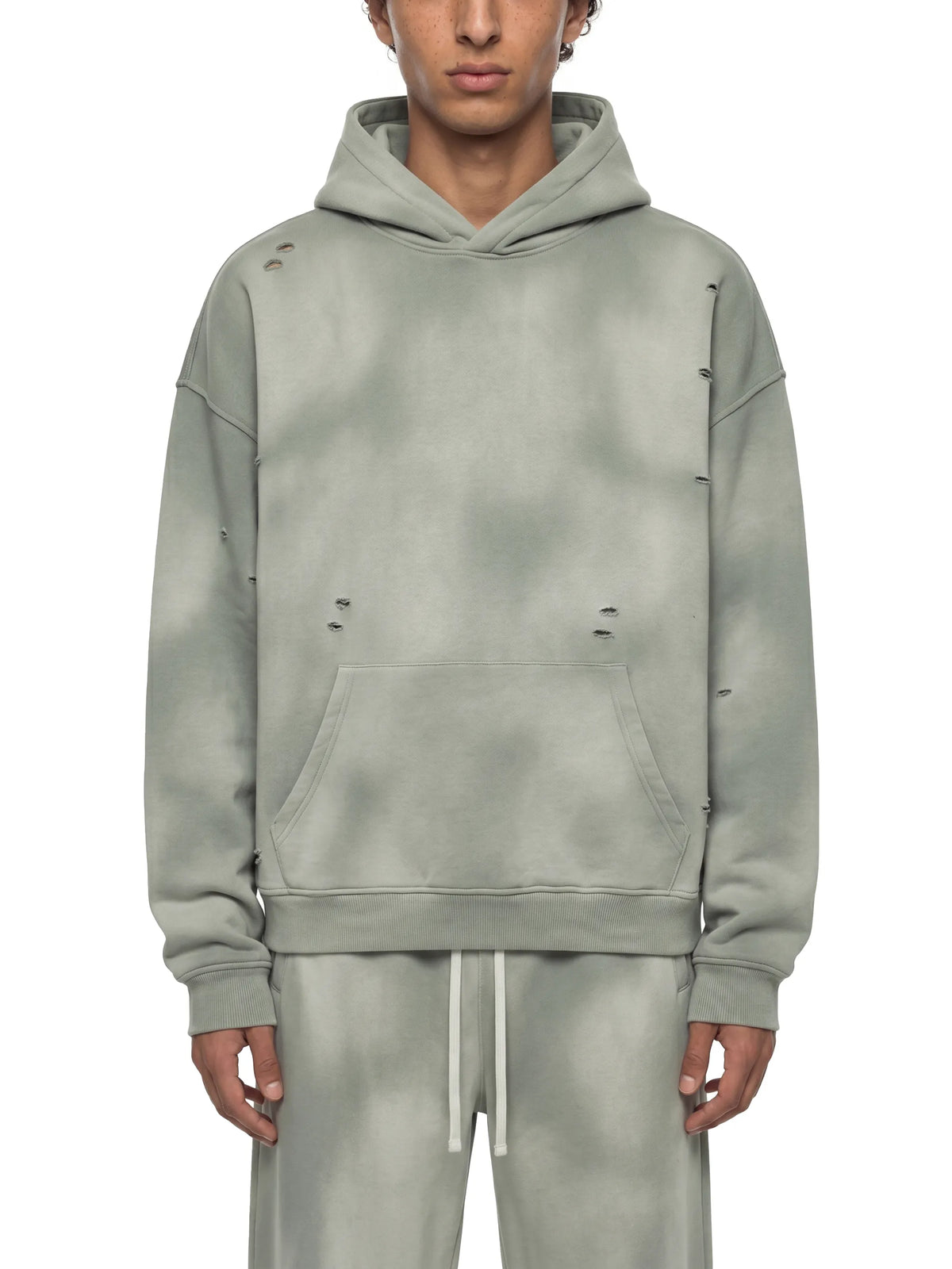 Unisex Sunfade Frayed Fleece Hoodie - Front View 2