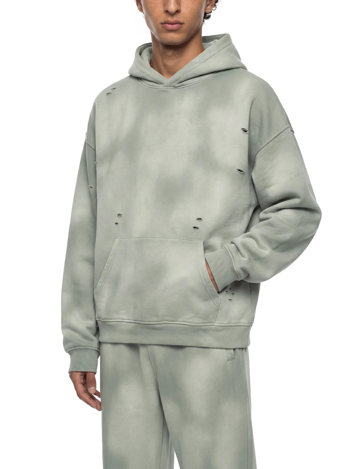 Unisex Sunfade Frayed Fleece Hoodie - Front View
